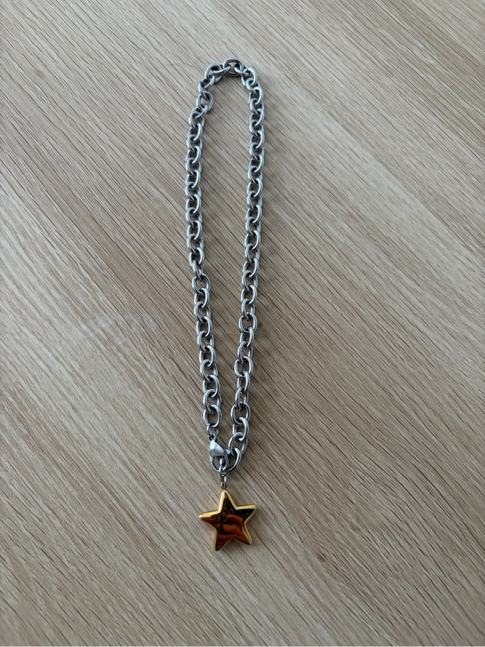 Gold Star Pendant on Silver Chain Choker